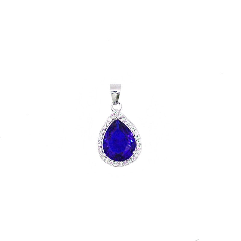 Ciondolo goccia blu zaffiro - argento 925 placcato oro bianco
