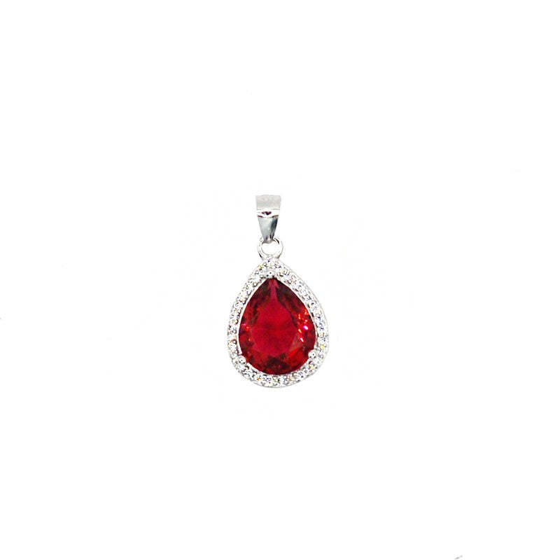 Ciondolo goccia rosso rubino - argento 925 placcato oro bianco