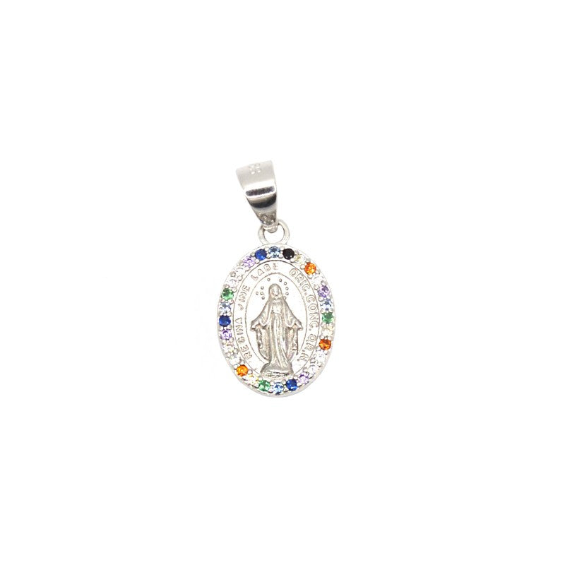 Ciondolo madonnina con zirconi multicolor - argento 925