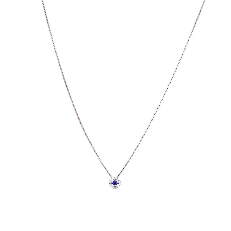 Collana punto luce blu- argento 925 placcato oro bianco