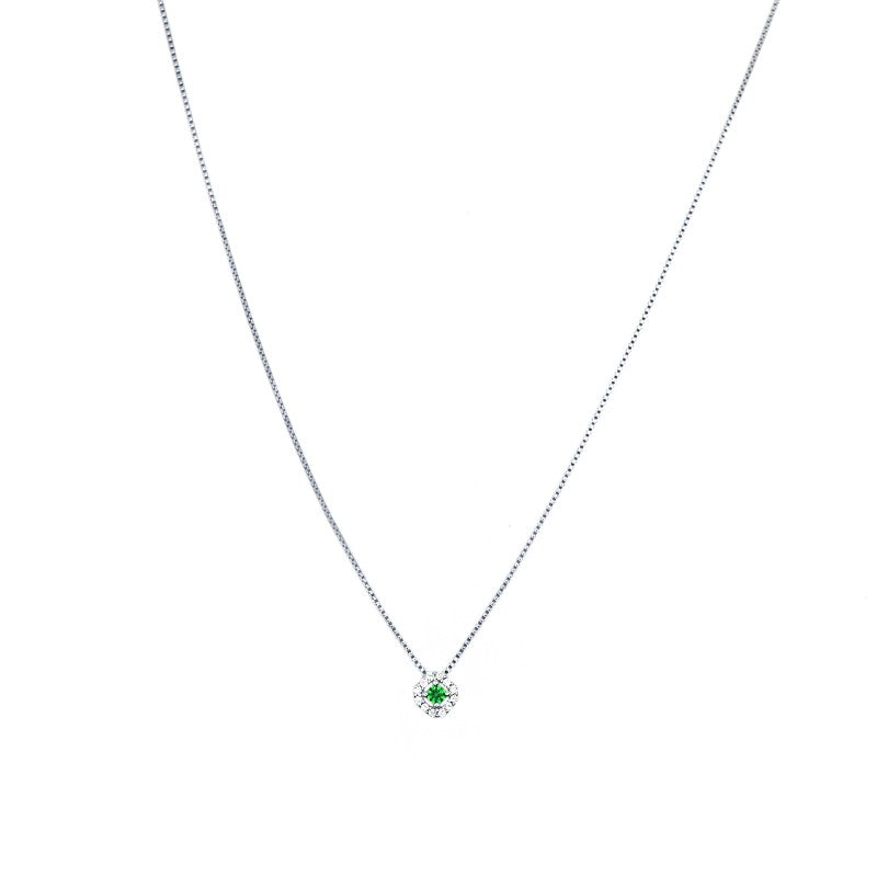 Collana punto luce verde - argento 925 placcato oro bianco