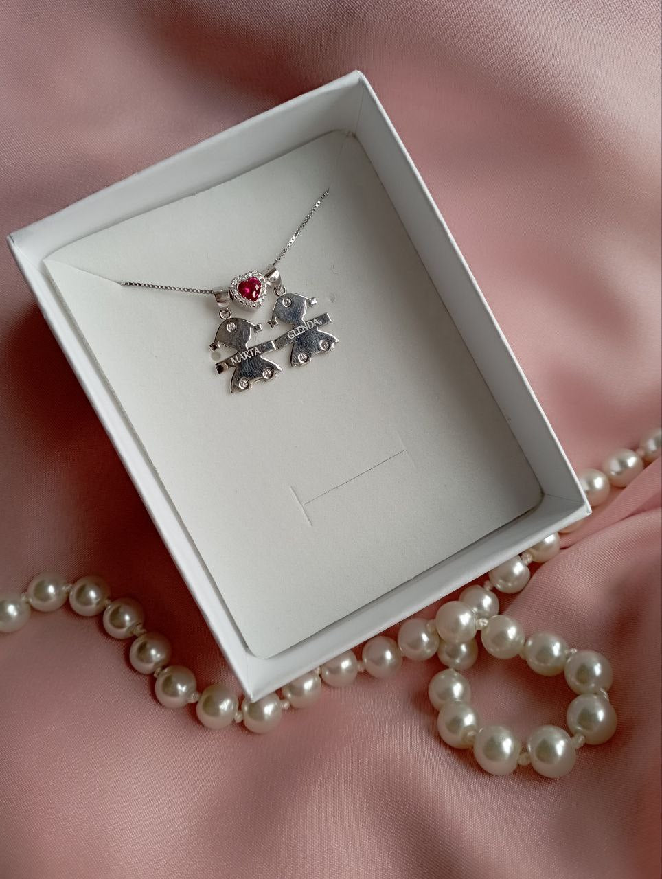 Collana bimbe con cuore fucsia - argento 925
