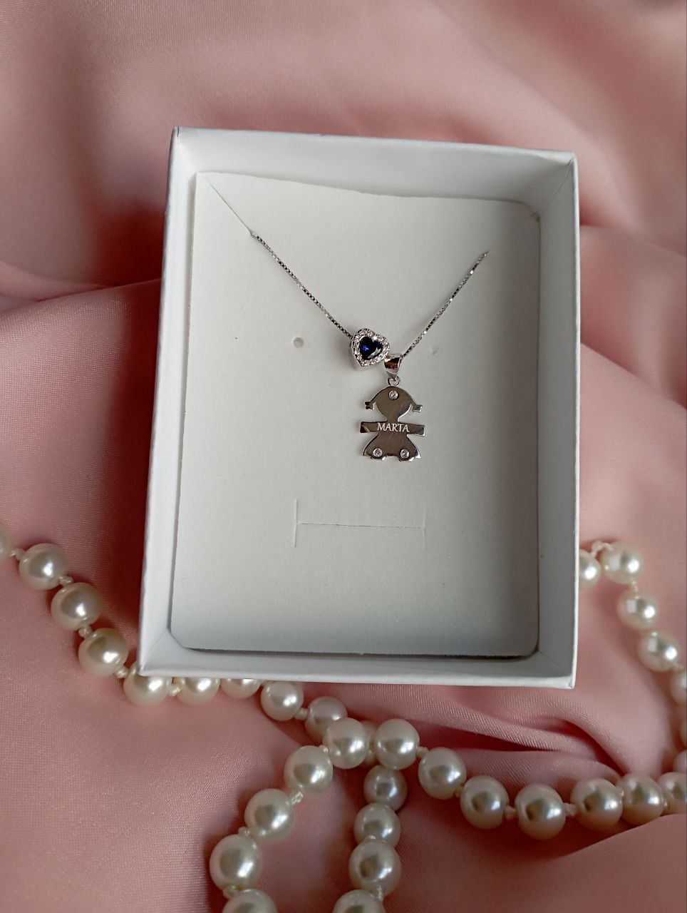 Collana bimba personalizzata con core blu - argento 925
