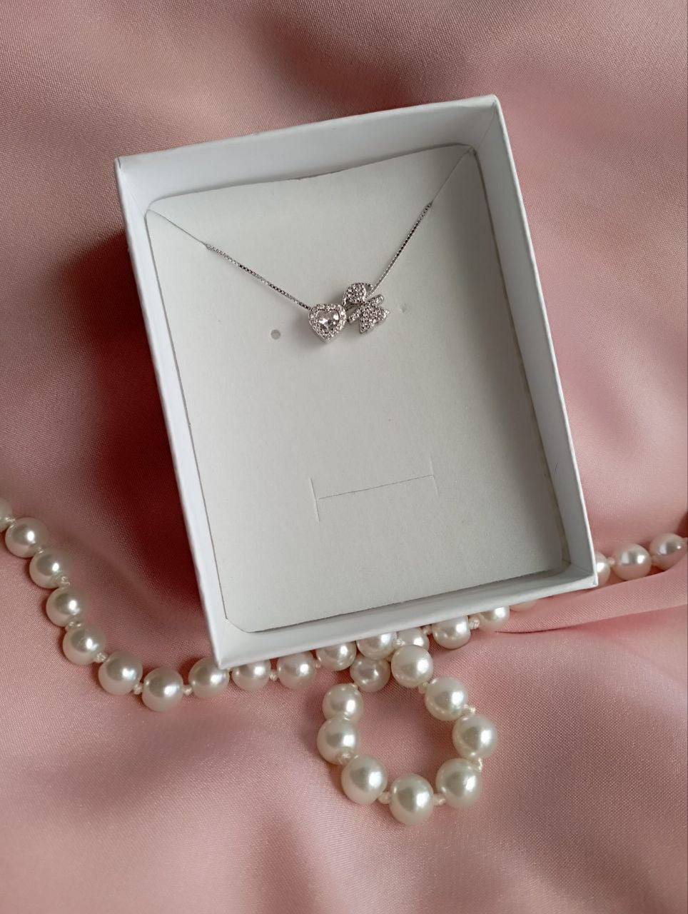 Collana bimba e cuore bianco - argento 925