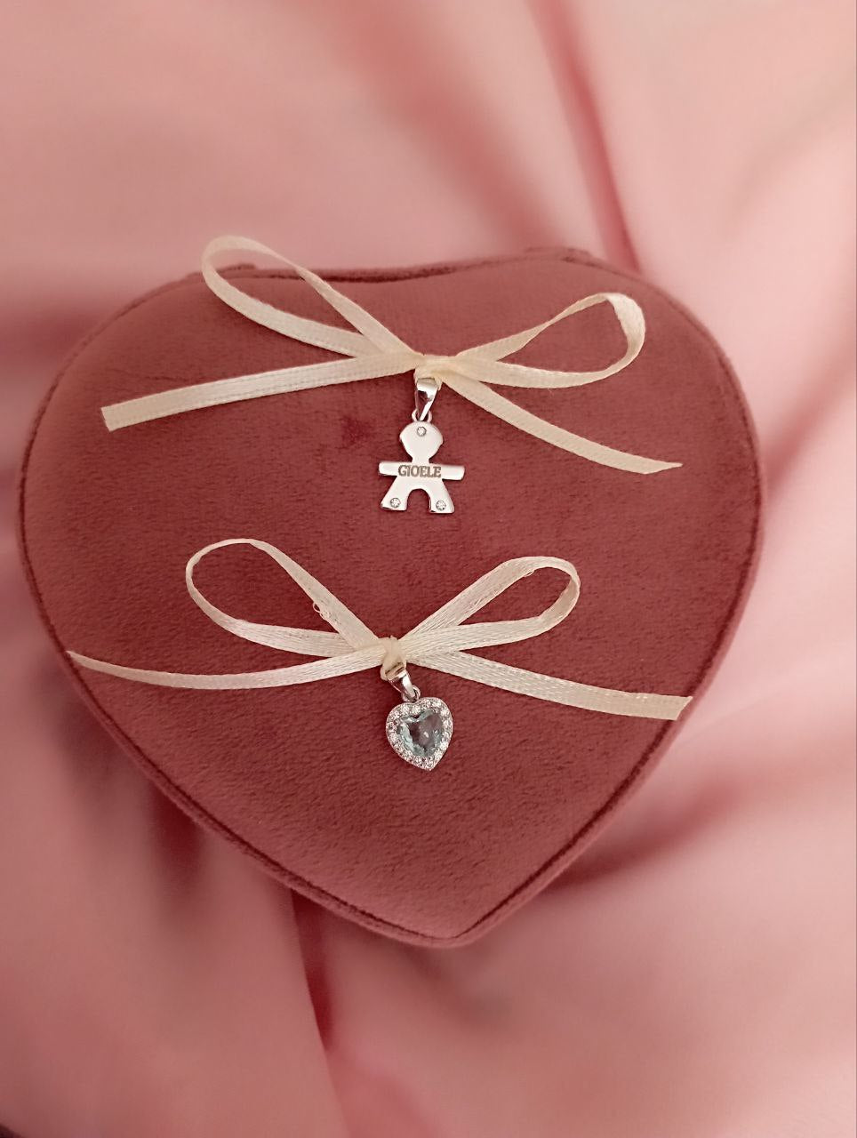 Set bimbo personalizzato e cuore acquamarina - argento 925