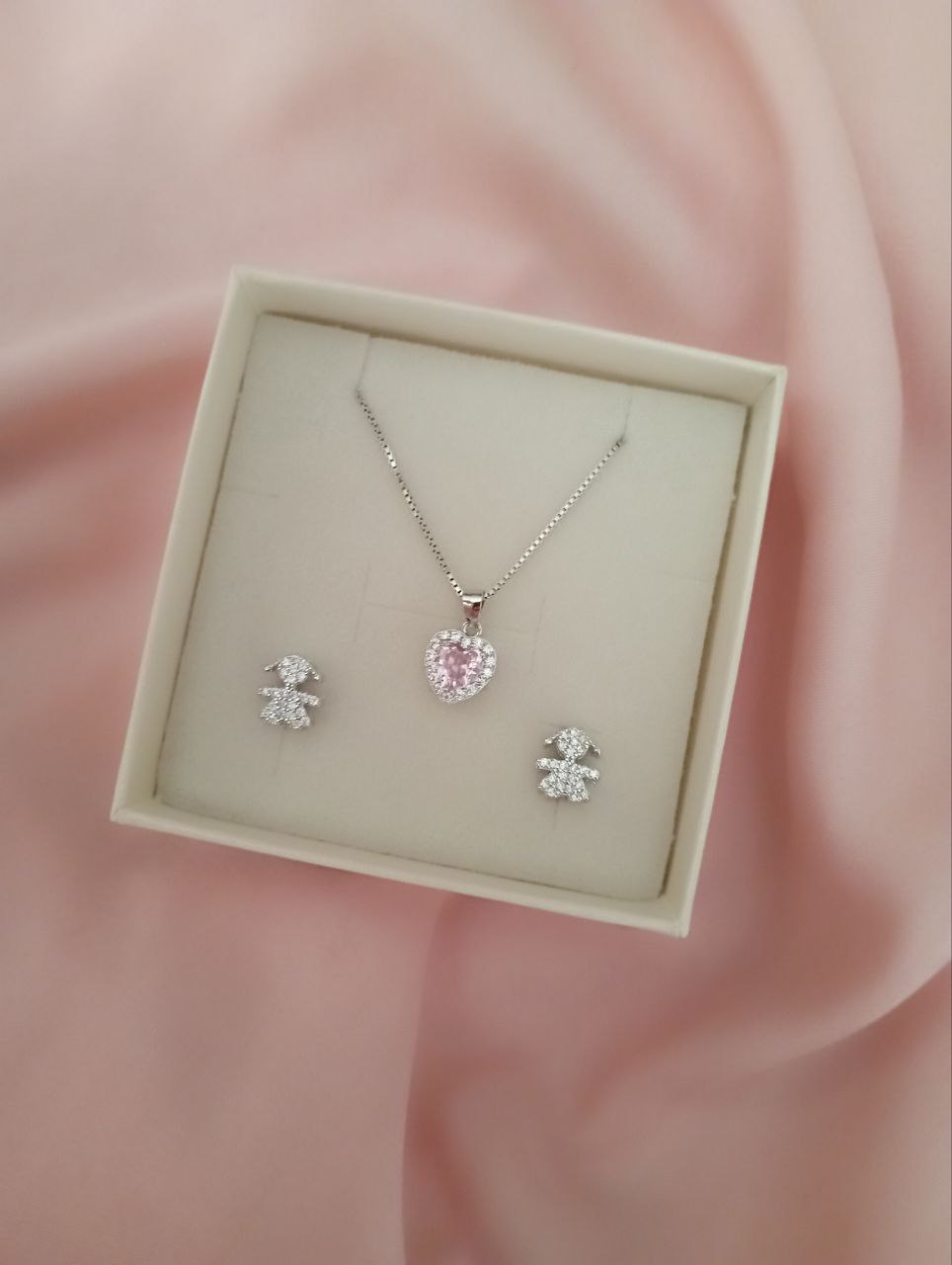 Set bimba e cuore rosa - argento 925