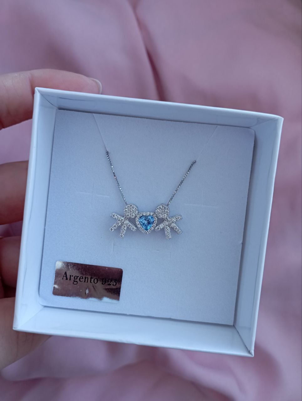 Collana bimbo passante +cuore azzurro passante + bimbo passante - argento 925