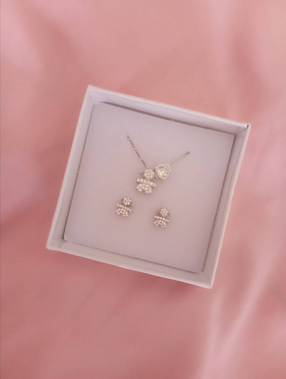 Set con collana bimba con cuore bianco e orecchini bimba - argento 925