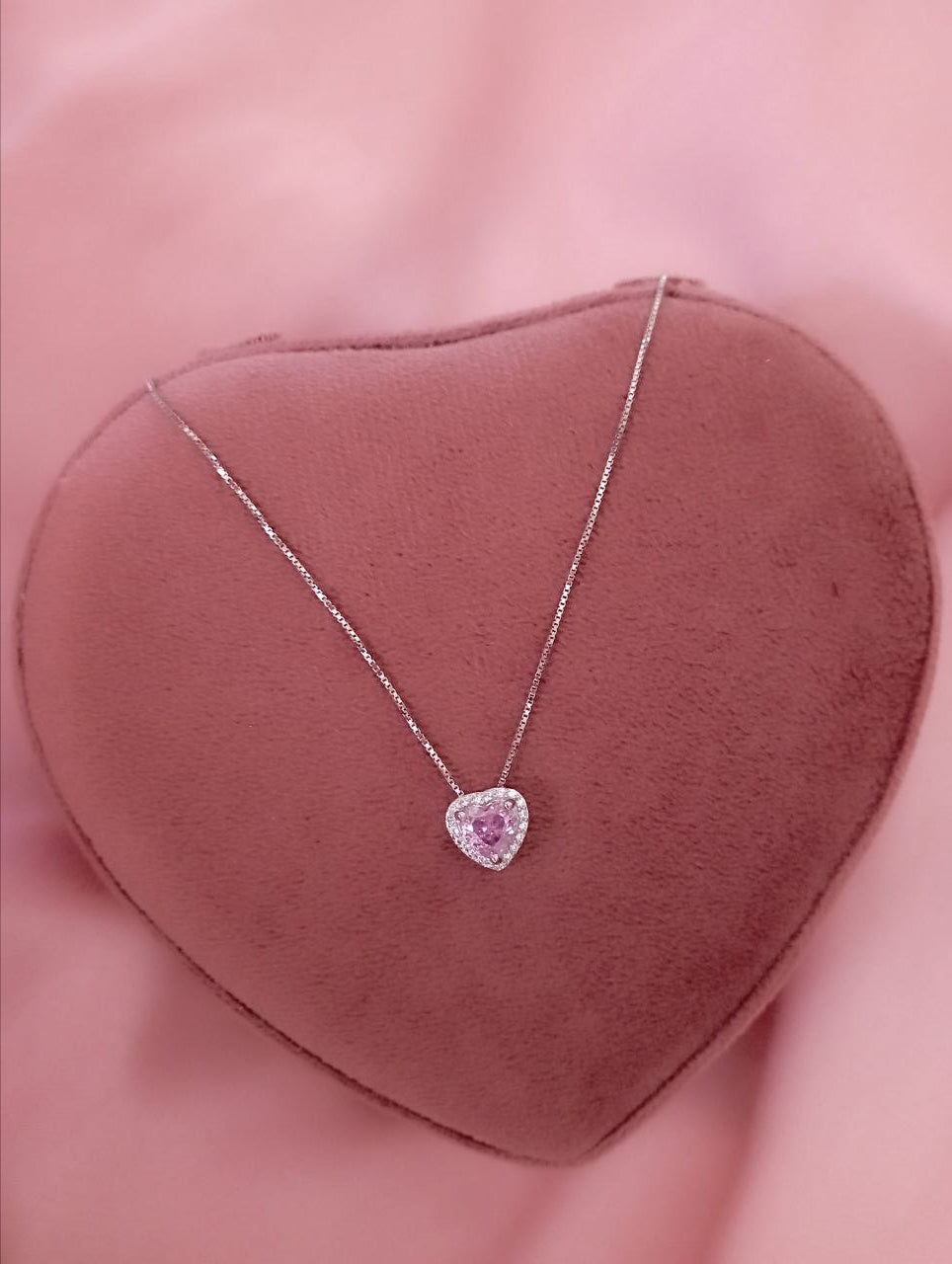 Collana con cuore rosa passante - argento 925