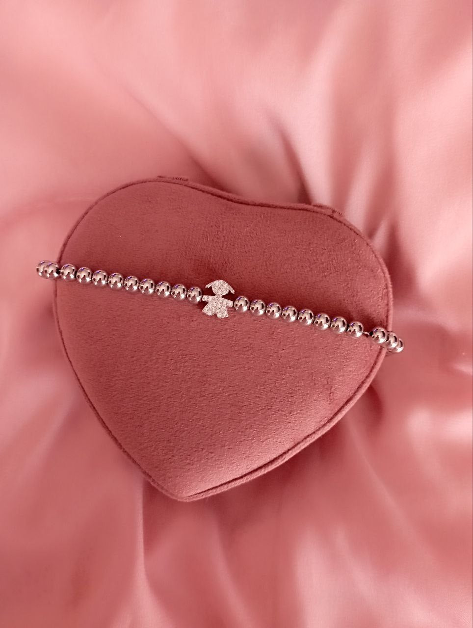 Bracciale perline e bimba passante - argento 925