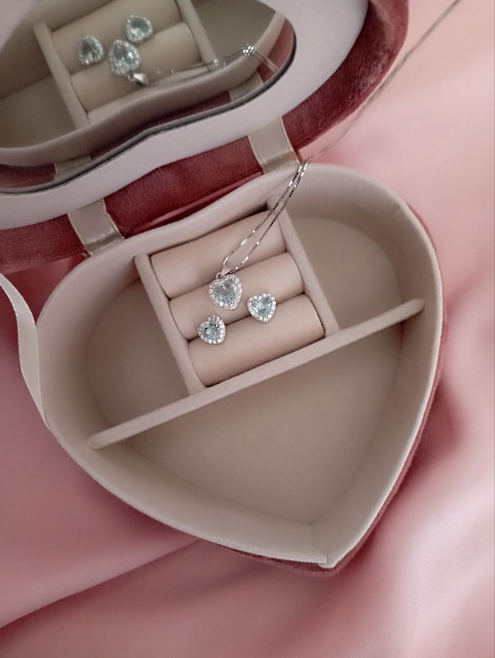 Set cuore acquamarina e orecchini - argento 925