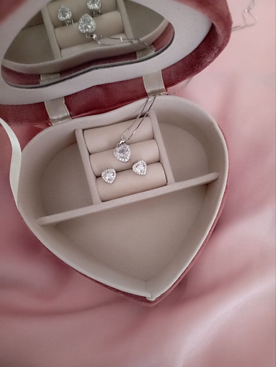 Set cuore bianco e orecchini - argento 925
