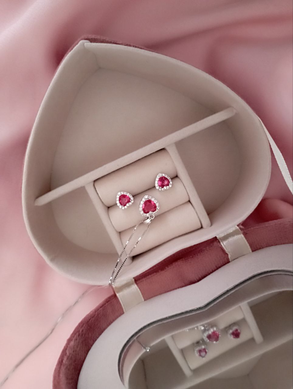 Set cuore rosso e orecchini - argento 925