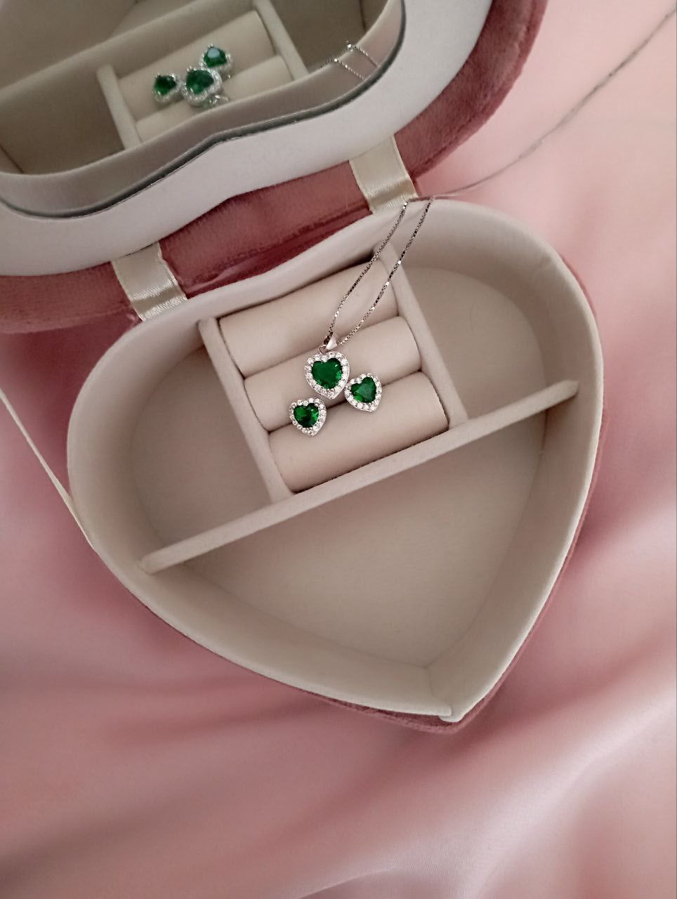 Set cuore verde e orecchini - argento 925