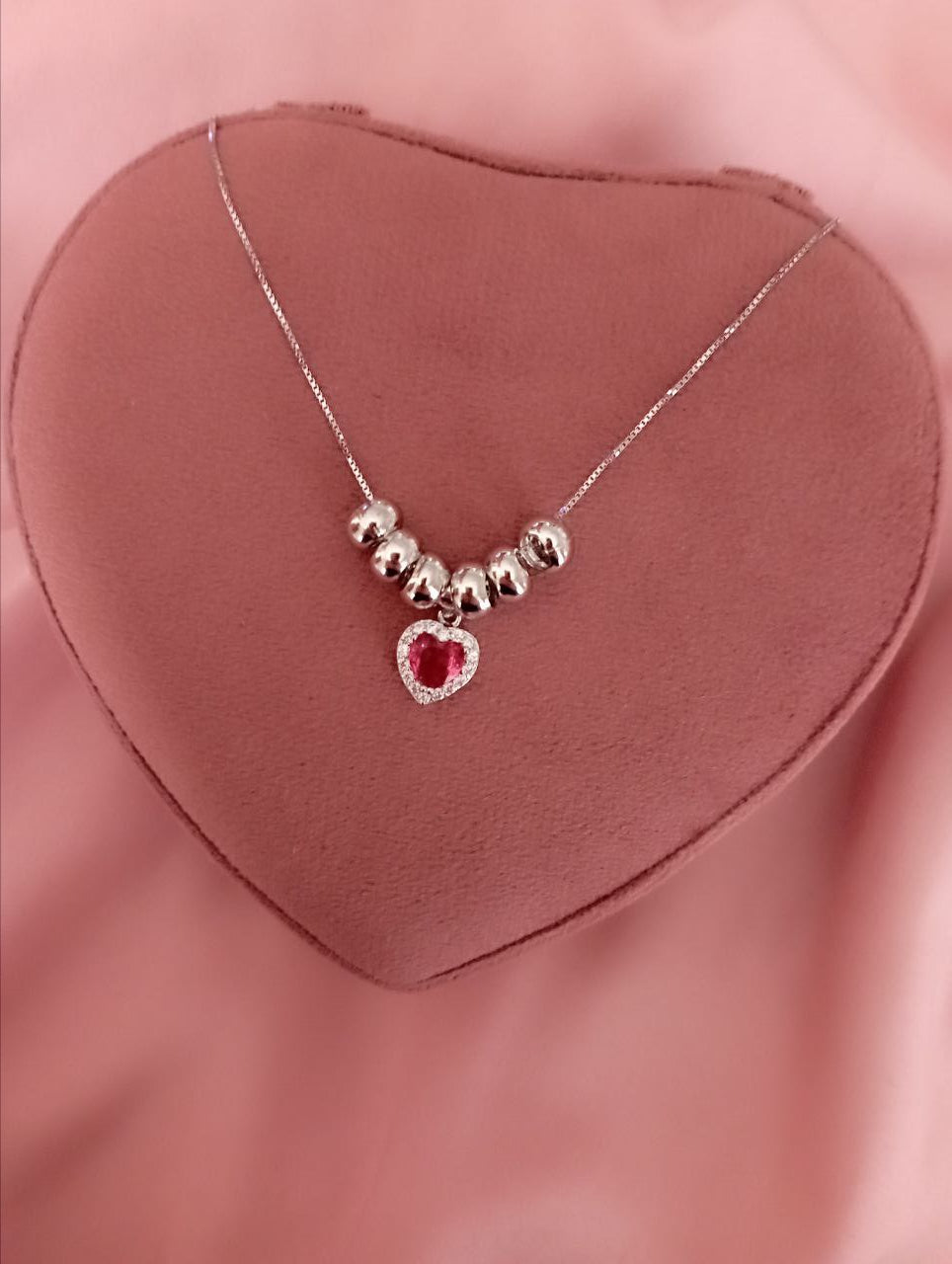 Collana cuore rosso e perline - argento 925