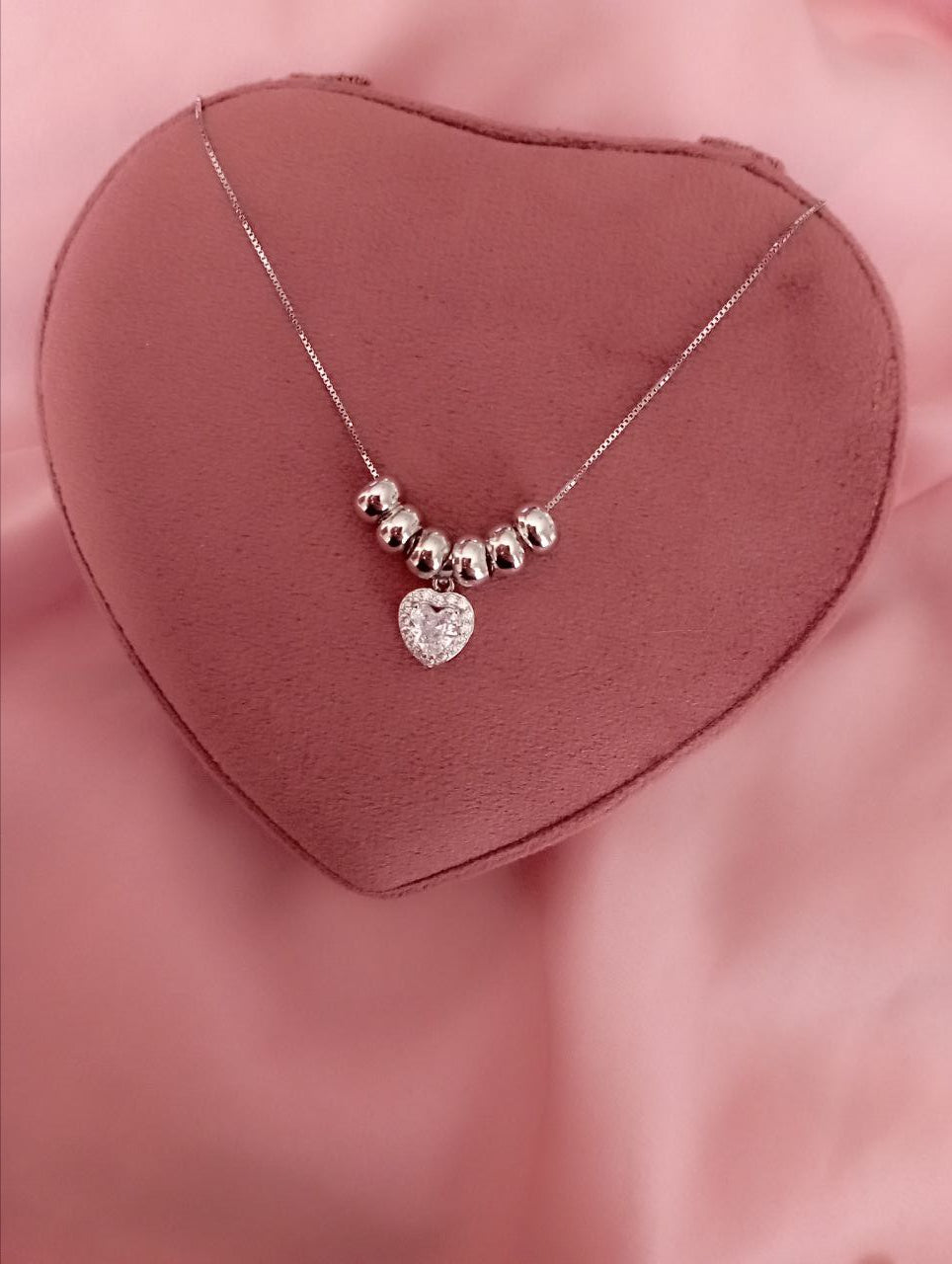 Collana cuore bianco e perline - argento 925