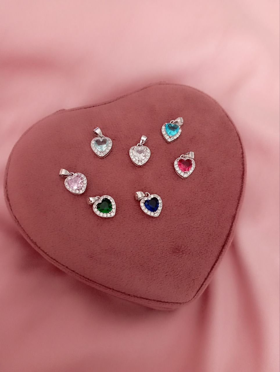 Ciondolo cuoricino pendente zirconato colorato - argento 925
