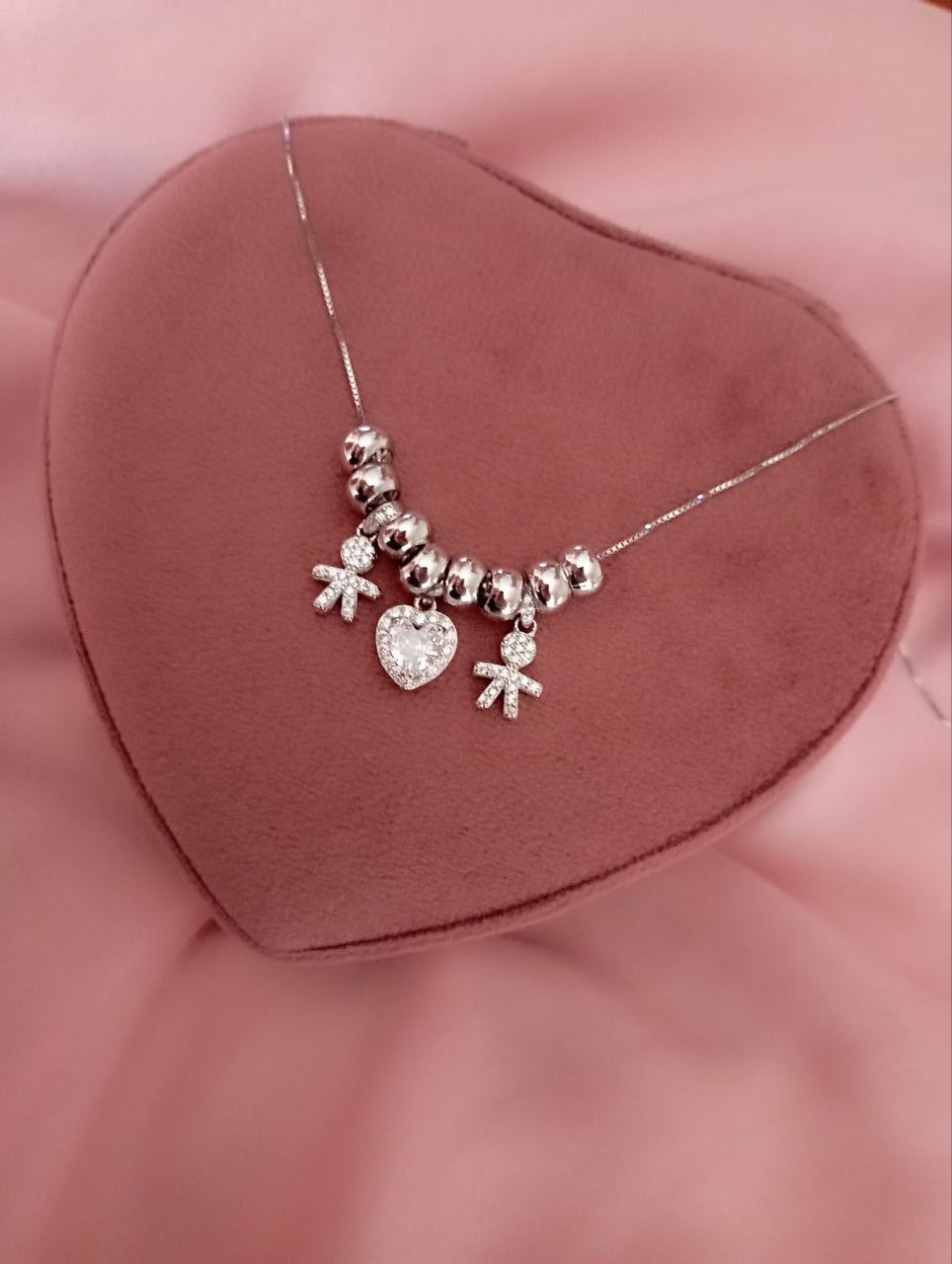 Collana bimbo cuore bianco bimbo pendenti con ciambelline - argento 925
