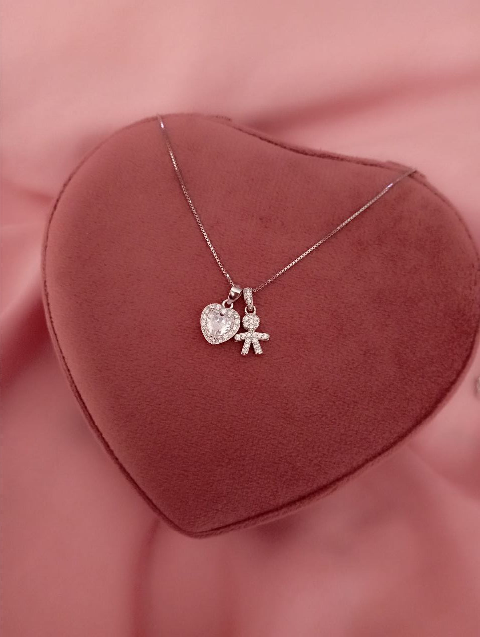 Collana bimbo e cuore bianco pendente - argento 925