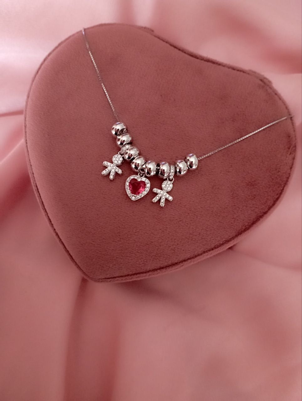 Collana bimbo cuorerosso bimbo pendenti con ciambelline - argento 925