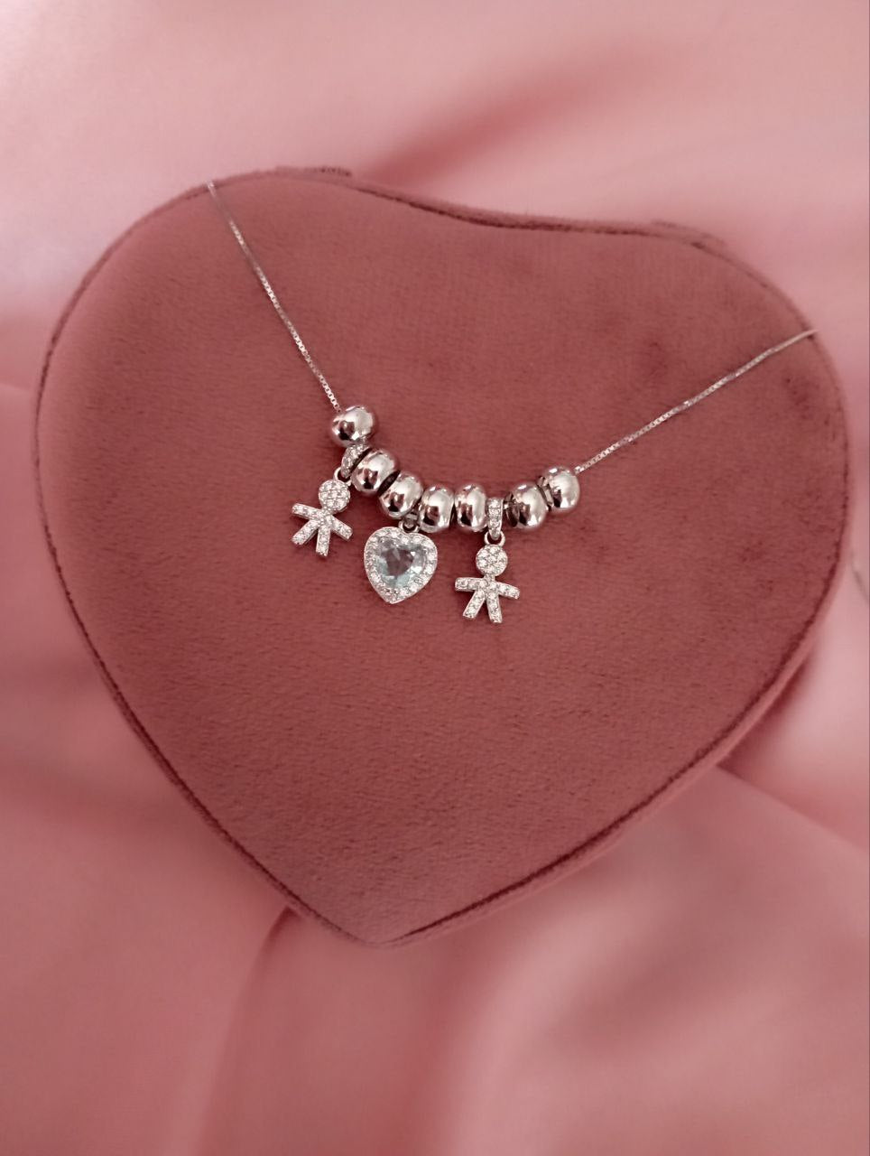 Collana bimbo cuore acquamarina bimbo pendenti con ciambelline - argento 925