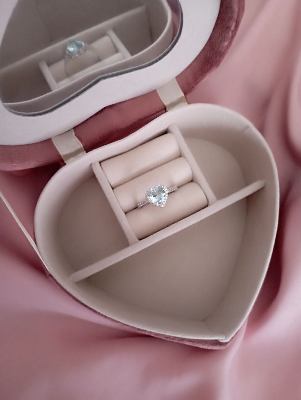 Anello cuore acquamarina - argento 925