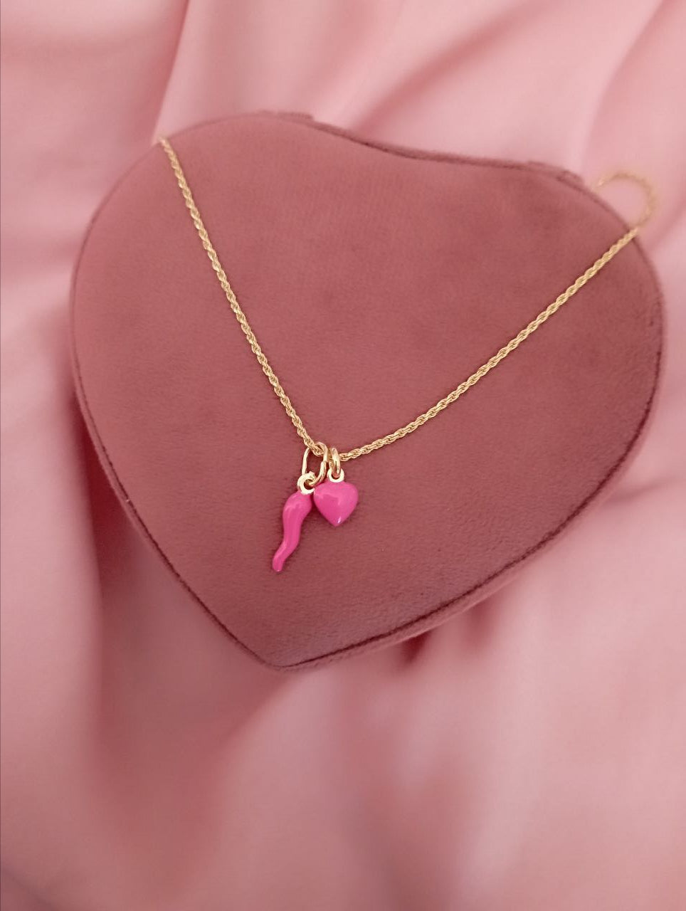 Collana torchon gold con corno e cuore - argento 925 gold