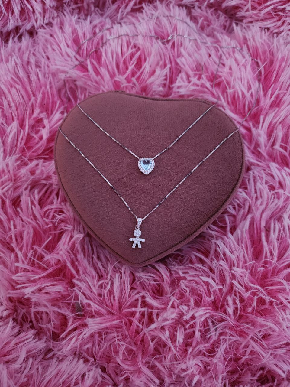 Set due collane diversa misura con bimbo e cuore acquamarina