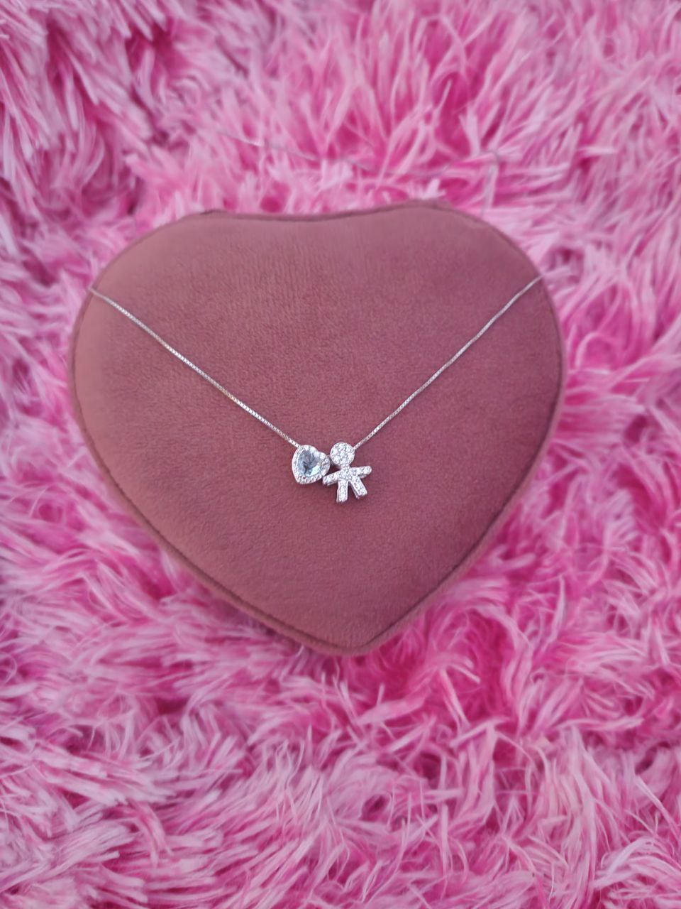 Collana con bimbo e cuore acquamarina passanti - argento 925