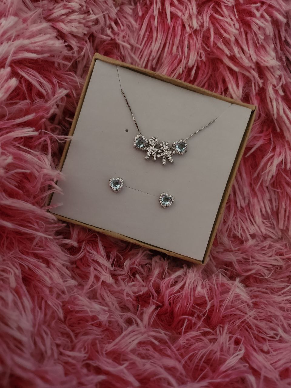 Set 4 ciondoli e orecchini colore acquamarina - argento 925