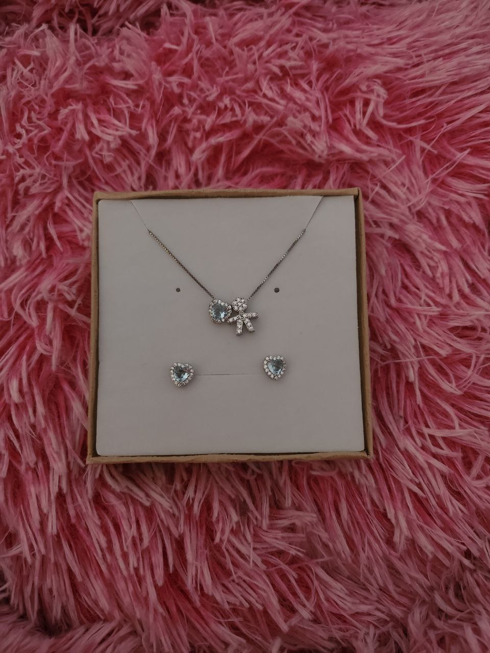 Set collana bimbo e orecchini cuore acquamarina - argento 925