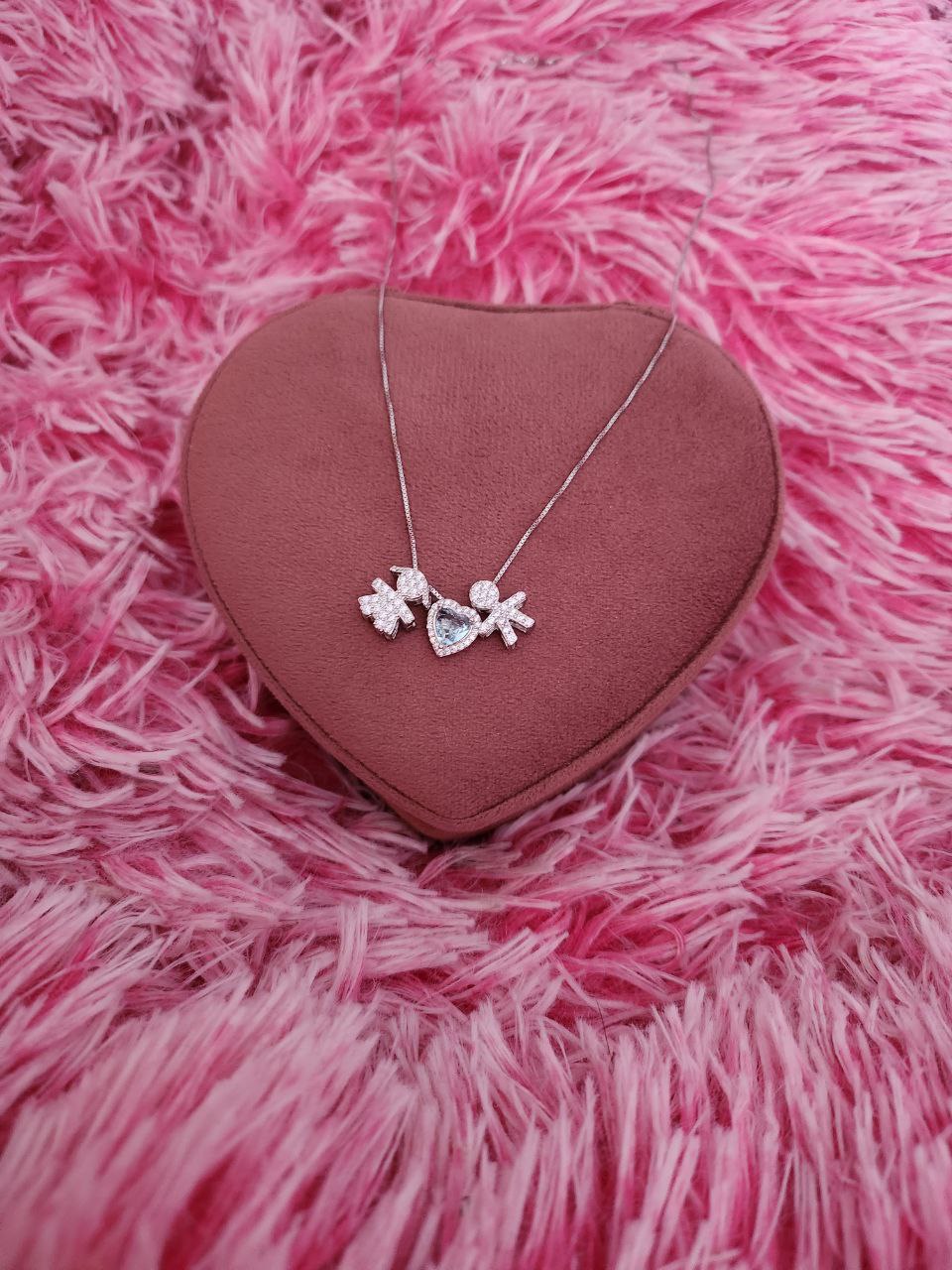 Collana con bimba cuore acquamarina bimbo passante - argento 925