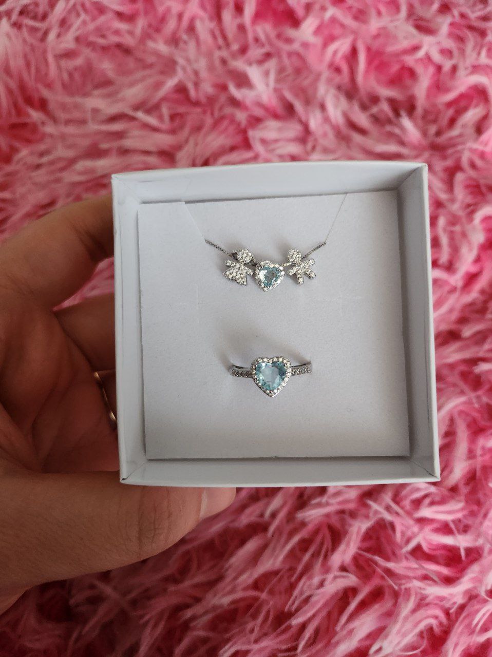 Set collana baby + anello acquamarina - argento 925
