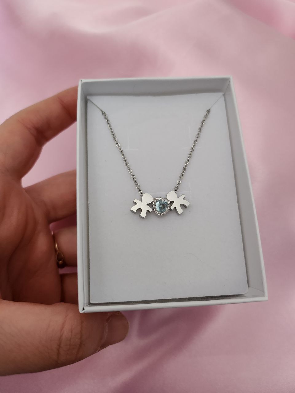 Collana bebé maschi con cuore acquamarina