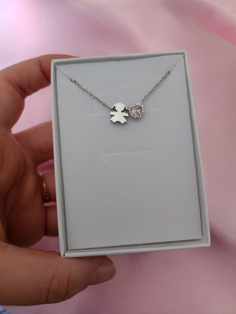 Collana bebé bimba con cuore rosa