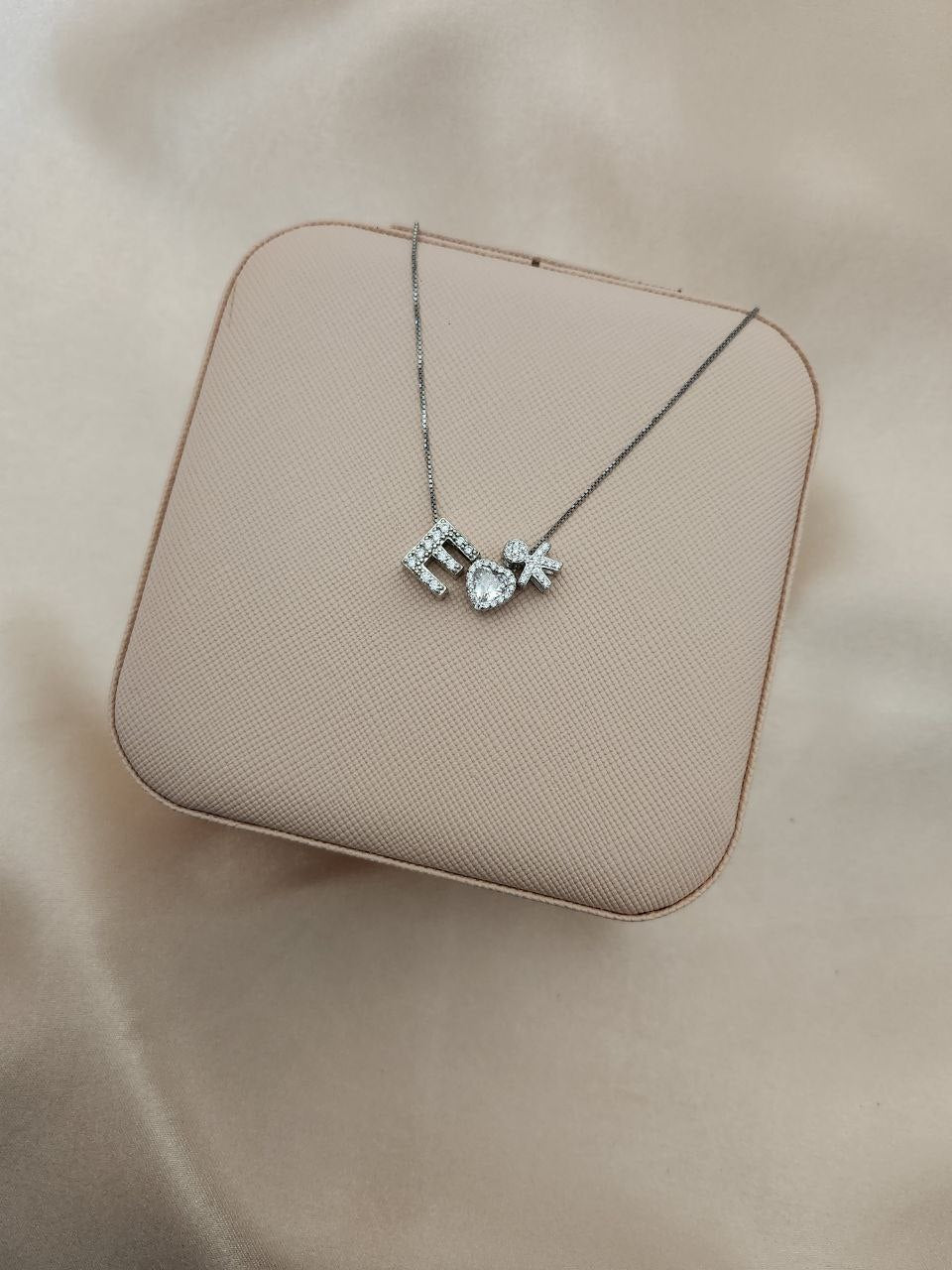 Collana con iniziale da personalizzare + cuore + bimba/o - ARGENTO 925