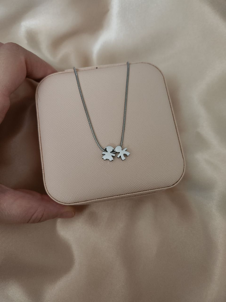 Collana liscia con bimba e bimbo silver
