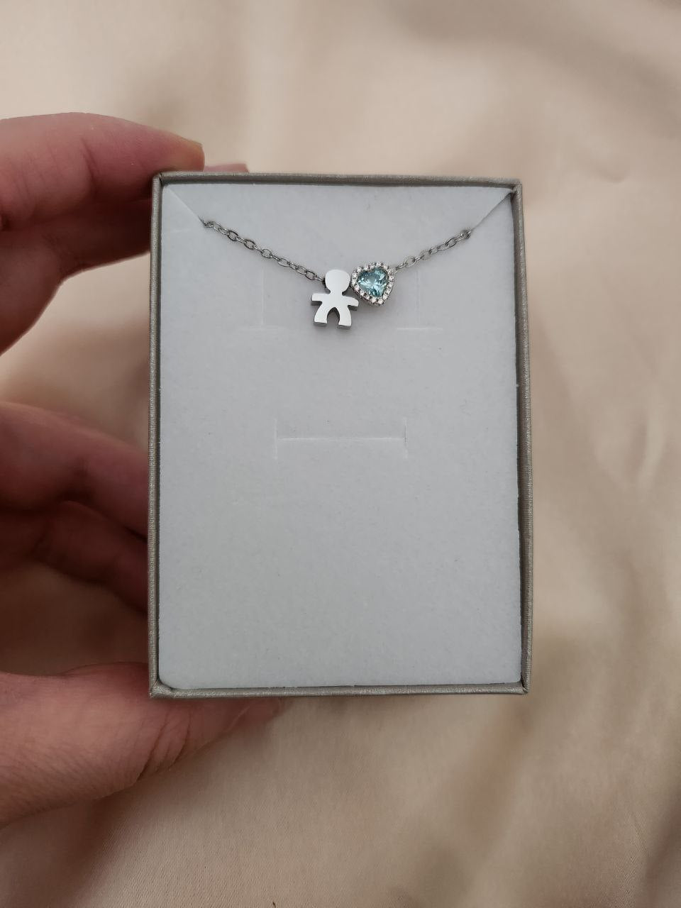 Collana con bimbo + cuore acquamarina