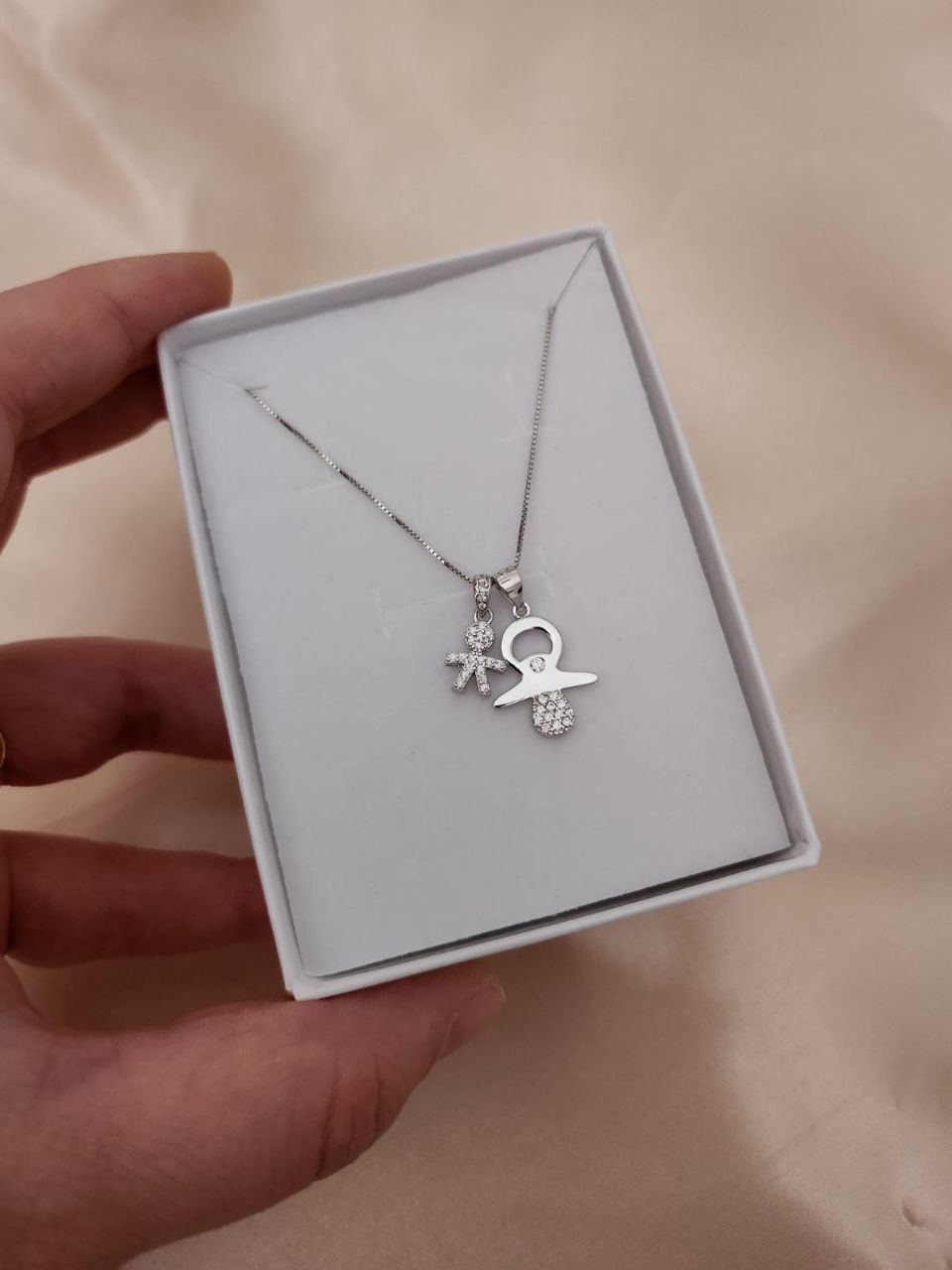Collana con bimbo e ciuccio pendente - argento 925