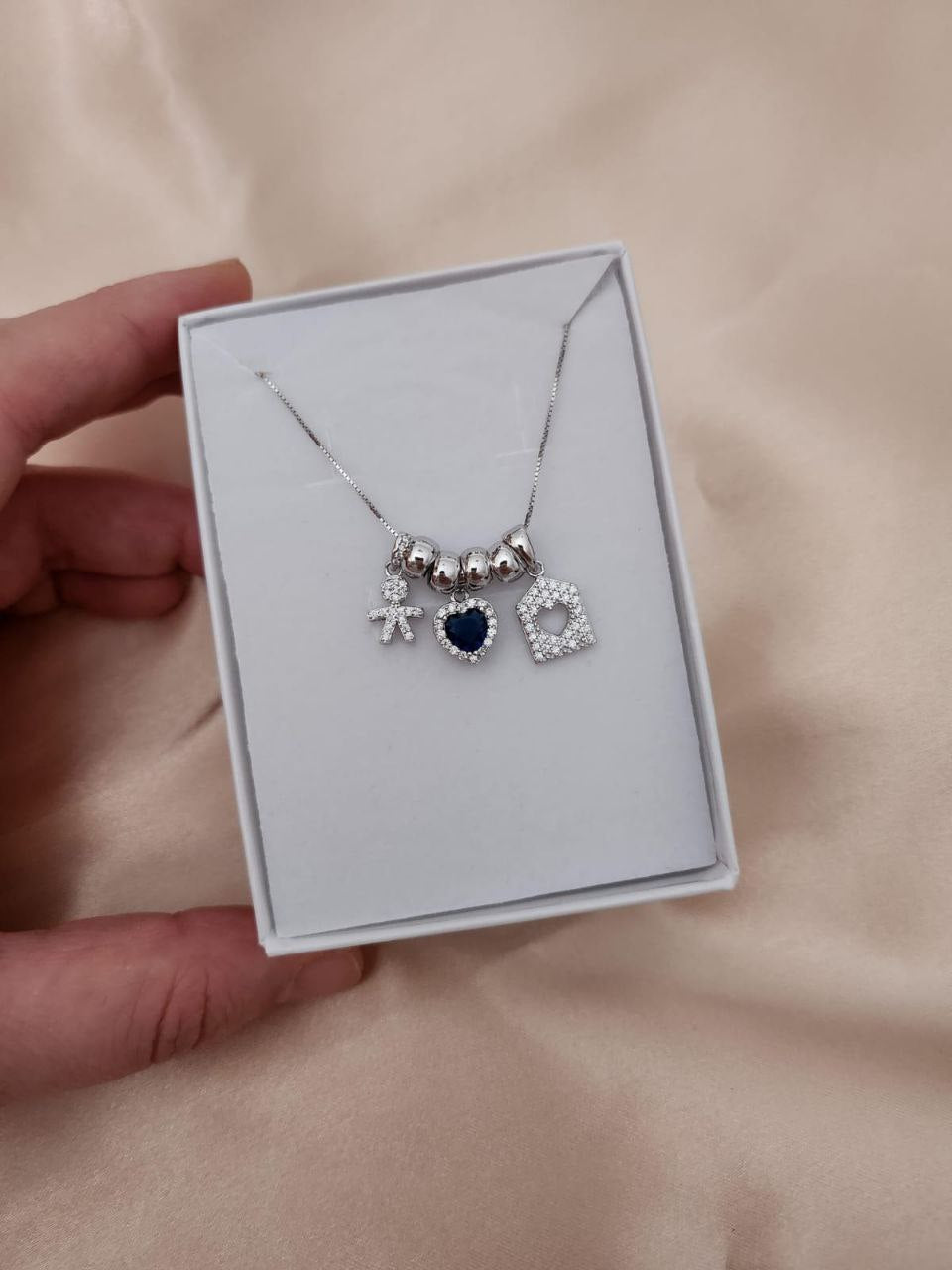 Collana con bimbo, cuore casetta - argento 925