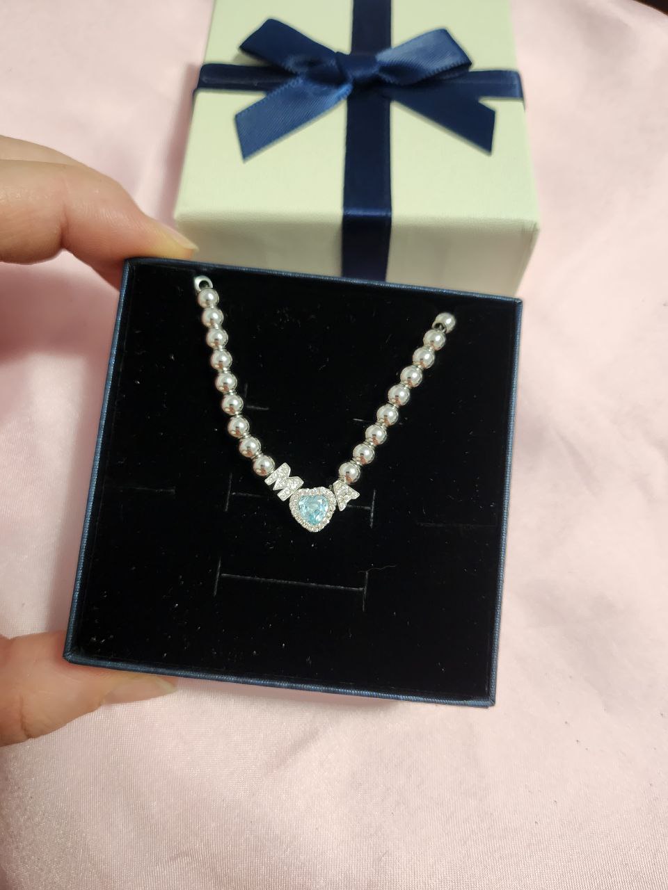 Bracciale con due iniziali e cuore acquamarina - argento 925