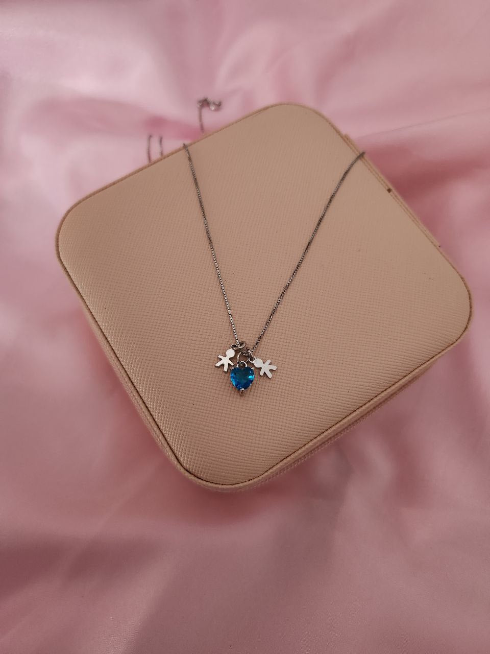 Collana con bimbi mini e cuore azzurro pendente - argento 925