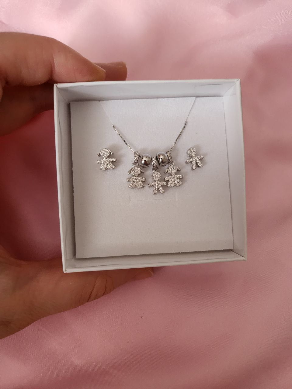 SET: Collana con tre bimbi e ciambelline con orecchini - argento 925