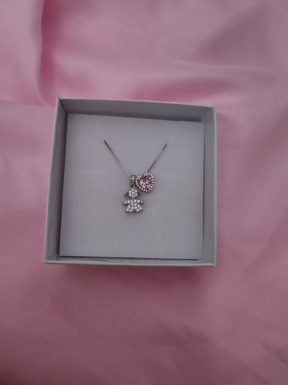 Collana con bimba maxi e cuore rosa maxi - argento 925