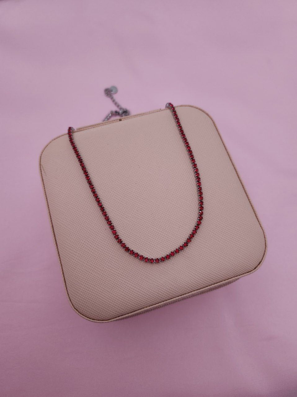 Collana tennis rosso silver
