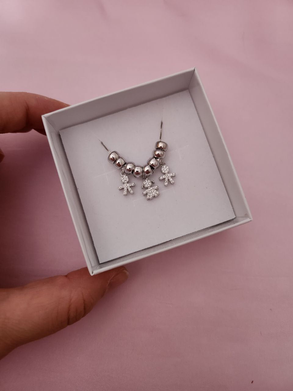 Collana con tre bimbi e ciambelline - argento 925