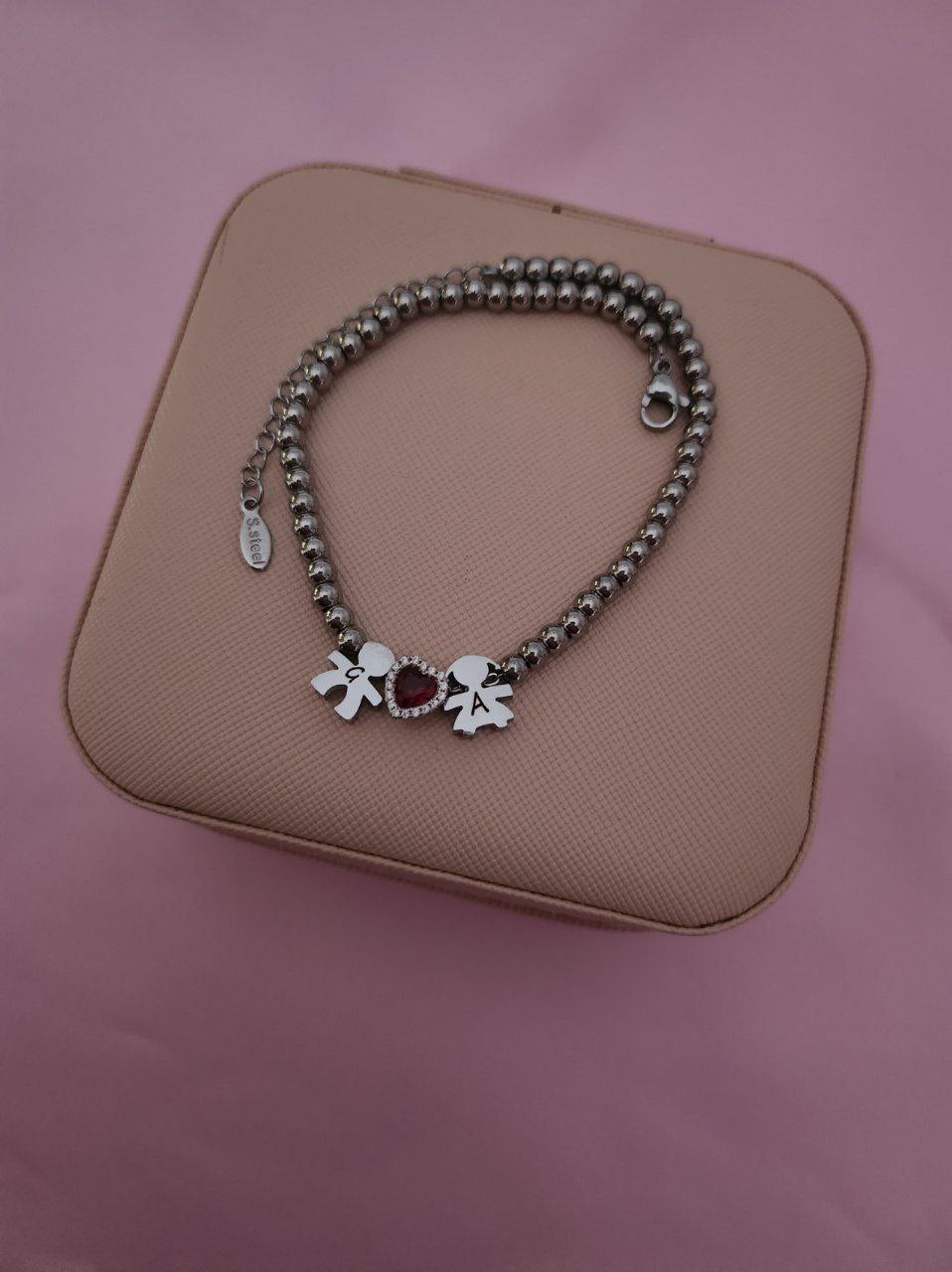 Bracciale bimbi personalizzati e cuore rosso
