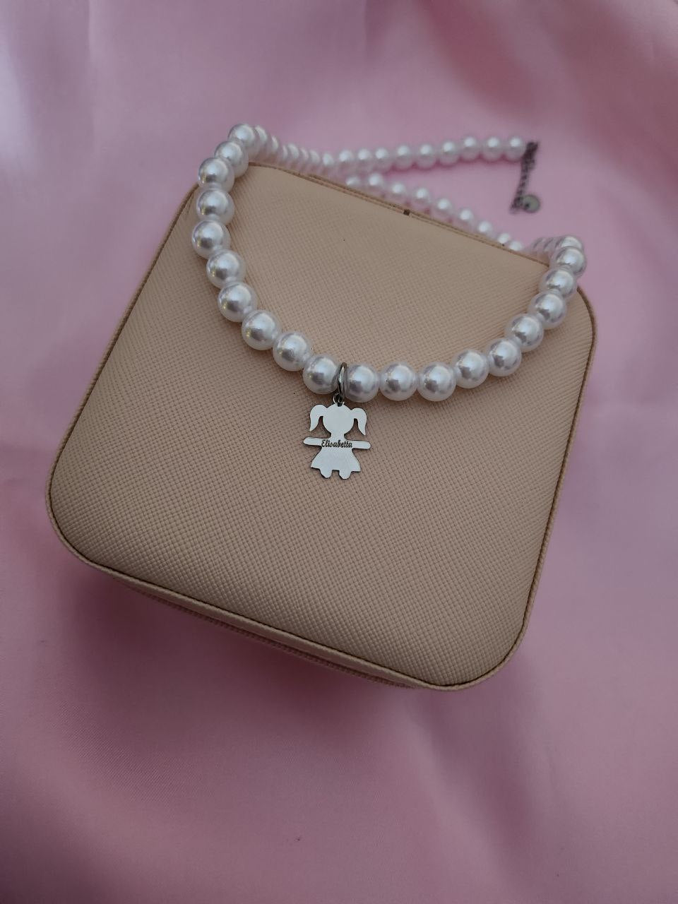 Collana di perle con bimba personalizzata - argento 925