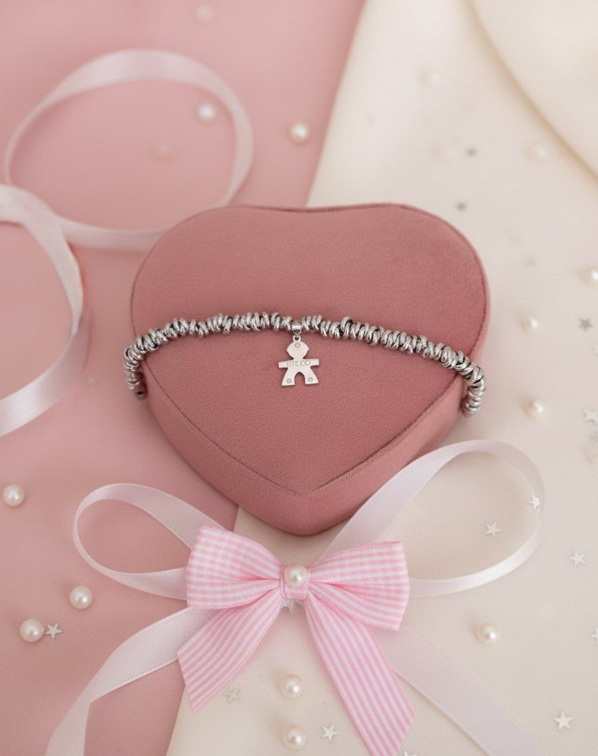 Bracciale nodini con bimbo personalizzato pendente - argento 925
