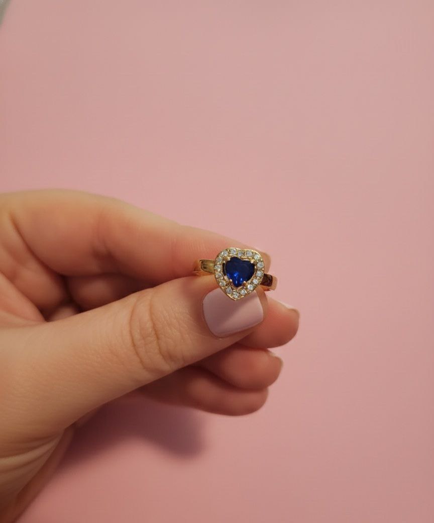 Anello cuore blu gold